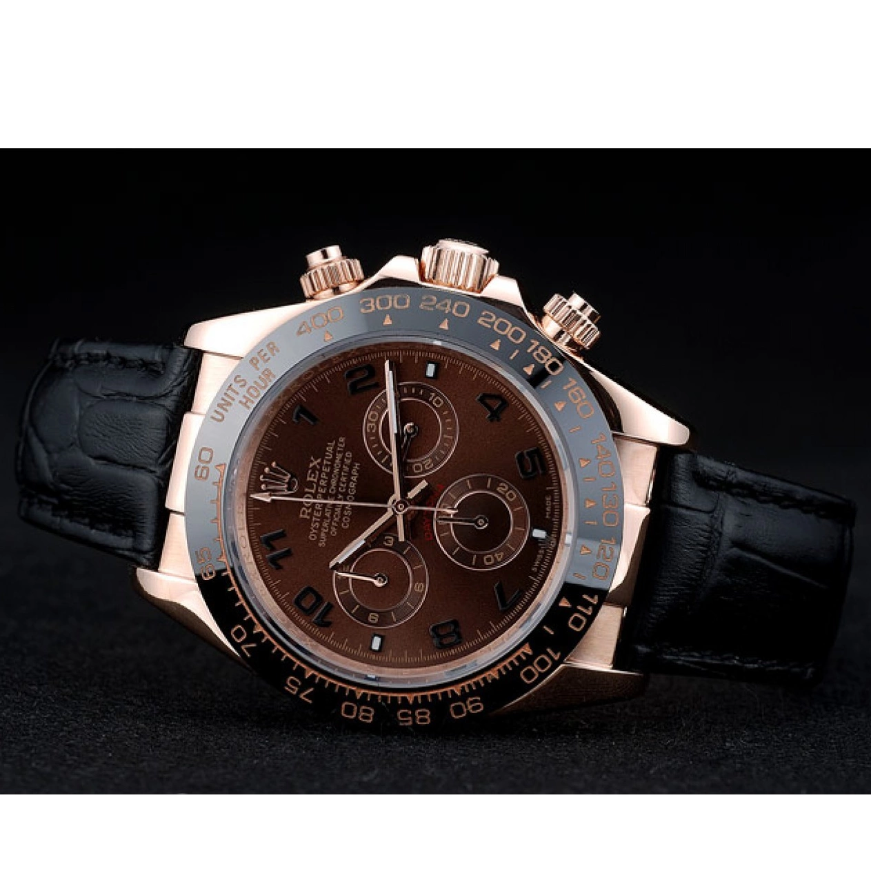 AAA Replica Watches Leather 41975 Bezel Black Daytona Rolex Black Strap Brown Ceramic Dial 0616